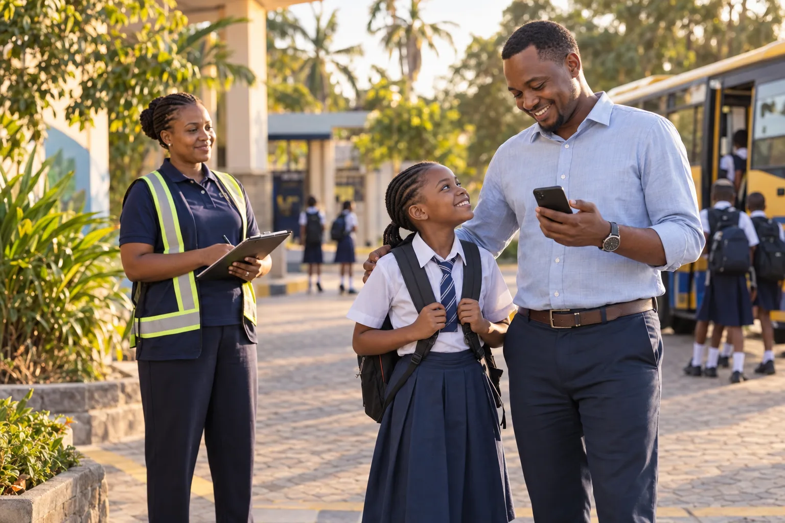 A parent receiving a trusted school transport update